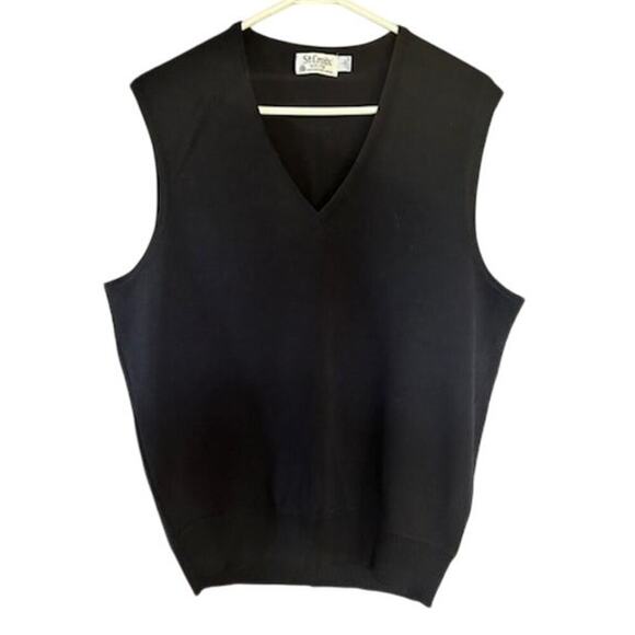 Vintage St. Croix Knits 80s Black 100% Zephyr Wool Sweater Vest size Large - Picture 1 of 4